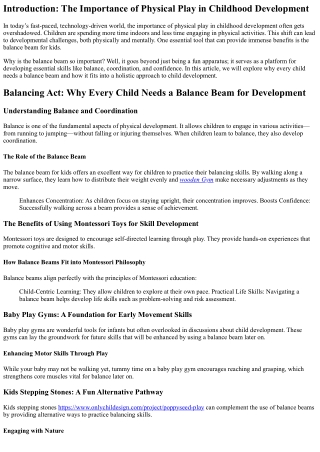 Balancing Act: Why Every Child Needs a Balance Beam for Development