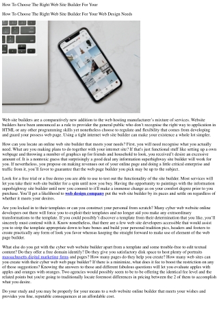 How to select the good information superhighway website builder on your