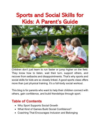 Sports and Social Skills for Kids-A Parent’s Guide