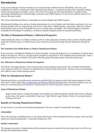 Why Choose Manufactured Homes? A Spotlight on Colonial Heights and UMH Propertie