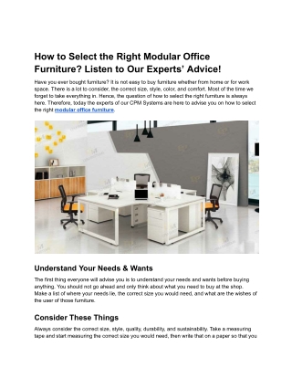 How to Select the Right Modular Office Furniture? Listen to Our Experts’ Advice!