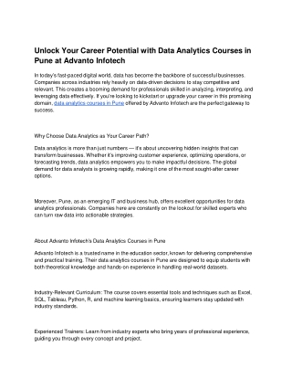 Unlock Your Career Potential with Data Analytics Courses in Pune at Advanto Infotech