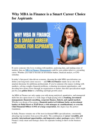Why MBA in Finance is a Smart Career Choice for Aspirants