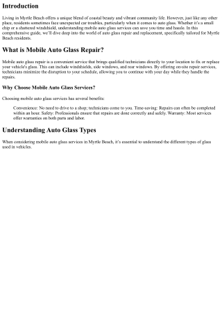 FAQs About Mobile Auto Glass Services Answered for Residents of Myrtle Beach