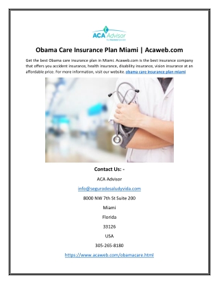 Obama Care Insurance Plan Miami