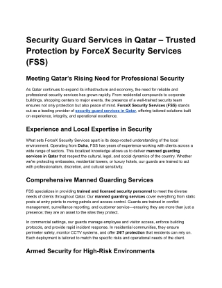 Security Guard Services in Qatar – Trusted Protection by ForceX Security Services (FSS)