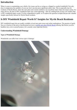 Is DIY Windshield Repair Worth It? Insights for Myrtle Beach Residents