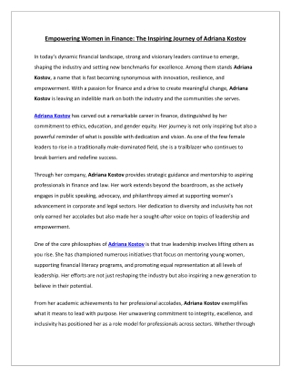 Empowering Women in Finance: The Inspiring Journey of Adriana Kostov