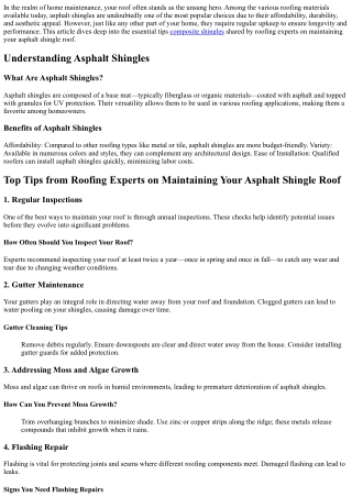 Top Tips from Roofing Experts on Maintaining Your Asphalt Shingle Roof