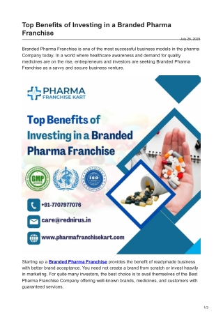 Top Benefits of Investing in a Branded Pharma Franchise