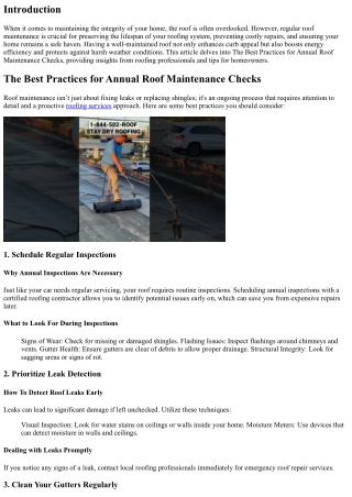 The Best Practices for Annual Roof Maintenance Checks
