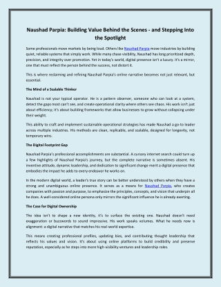 Naushad Parpia Building Value Behind the Scenes and Stepping Into the Spotlight