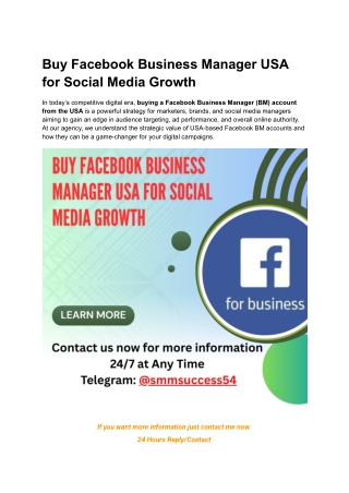 Buy Facebook Business Manager USA for Social Media Growth