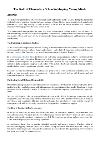 The Role of Elementary School in Shaping Young Minds