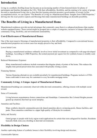 The Benefits of Living in a Manufactured Home: Insights from UMH Properties