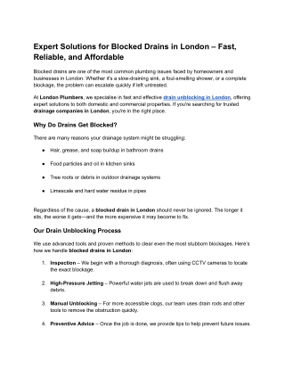 Expert Solutions for Blocked Drains in London – Fast, Reliable, and Affordable