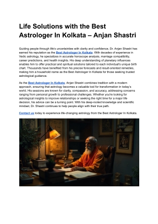 Life Solutions with the Best Astrologer In Kolkata – Anjan Shastri