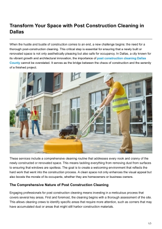 Transform Your Space with Post Construction Cleaning in Dallas