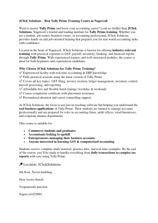 Tally Prime Training Centre in Nagercoil