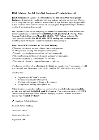 Full Stack Web Training in Nagercoil