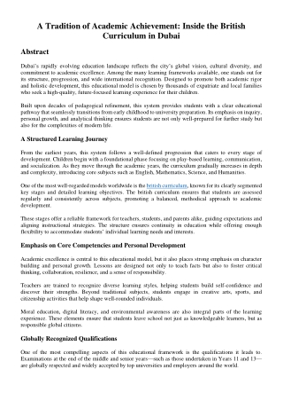 A Tradition of Academic Achievement: Inside the British Curriculum in Dubai