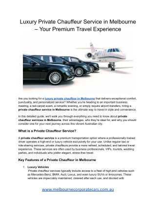 Luxury Private Chauffeur Service in Melbourne – Your Premium Travel Experience
