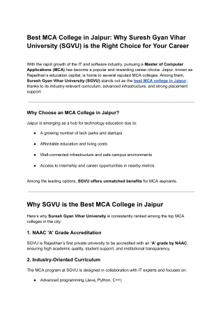 Best MCA College in Jaipur_ Why Suresh Gyan Vihar University (SGVU) is the Right Choice for Your Career