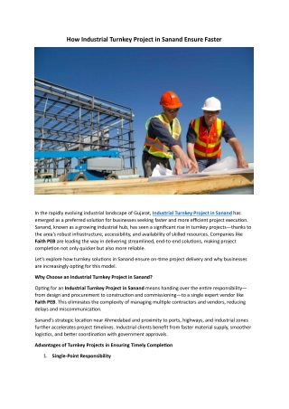 How Industrial Turnkey Project in Sanand Ensure Faster