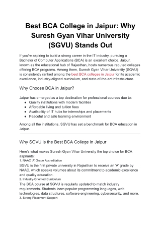 Best BCA College in Jaipur_ Why Suresh Gyan Vihar University (SGVU) Stands Out