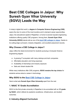 Best CSE Colleges in Jaipur_ Why Suresh Gyan Vihar University (SGVU) Leads the Way