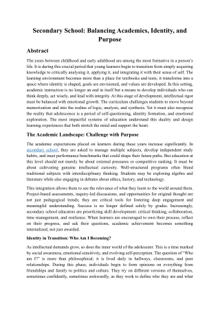 Secondary School: Balancing Academics, Identity, and Purpose