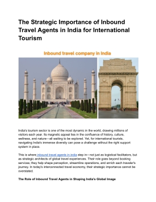 The Strategic Importance of Inbound Travel Agents in India for International Tourism