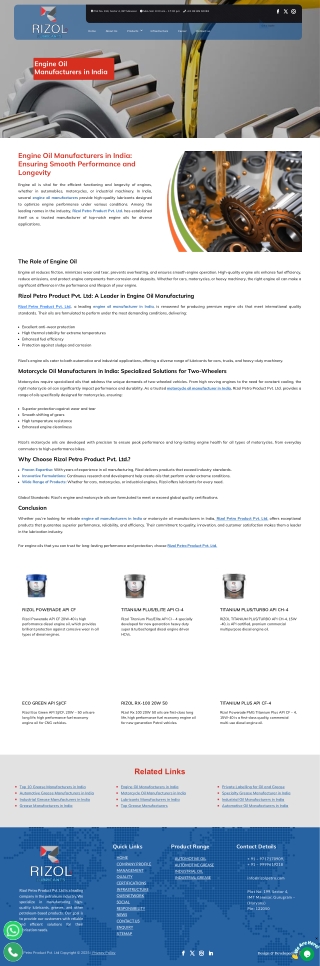 Leading Engine Oil Manufacturers India