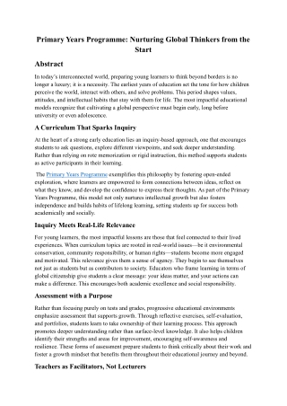 Primary Years Programme: Nurturing Global Thinkers from the Start