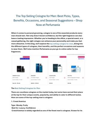 The Top Selling Cologne for Men Best Picks, Types, Benefits, Occasions, and Seasonal Suggestions