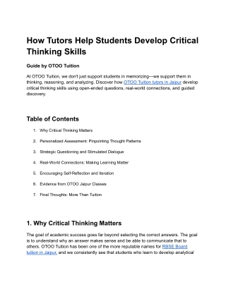 How Tutors Help Students Develop Critical Thinking Skills