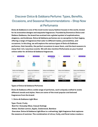 Discover Dolce & Gabbana Perfume Types, Benefits, Occasions, and Seasonal Recommendations