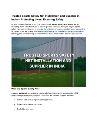 Trusted Sports Safety Net Installation and Supplier in India – Protecting Lives, Ensuring Safety