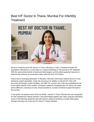 Best IVF Doctor In Thane, Mumbai For Infertility Treatment