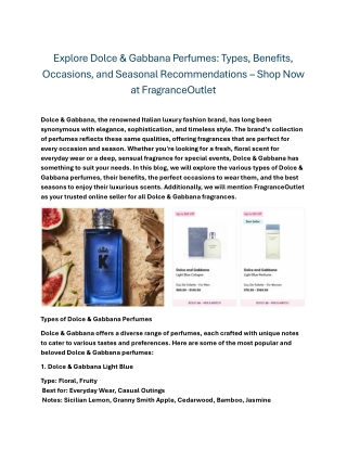 Explore Dolce & Gabbana Perfumes Types, Benefits, Occasions, and Seasonal Recommendations