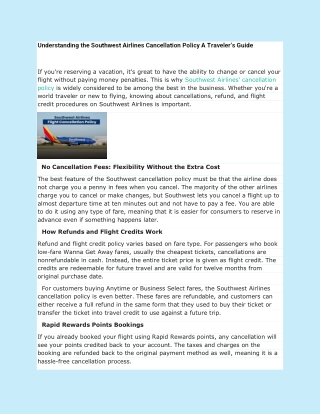 Southwest Airlines Cancellation Policy A Traveler’s Guide