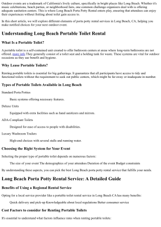 Long Beach Porta Potty Rental: Inexpensive Solutions for Outdoor Events