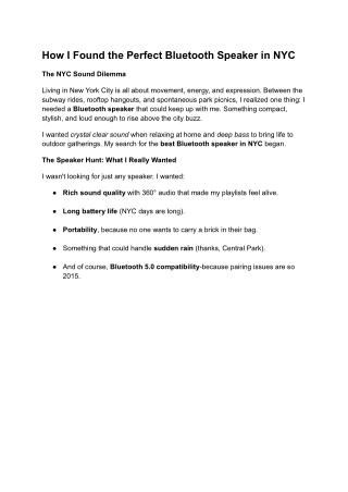 How I Found the Perfect Bluetooth Speaker in NYC