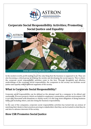 Corporate Social Responsibility Activities; Promoting Social Justice and Equalit