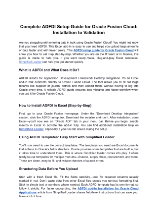 Complete ADFDI Setup Guide for Oracle Fusion Cloud Installation to Validation
