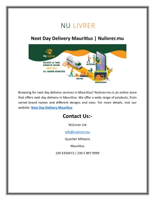 Next Day Delivery Mauritius | Nulivrer.mu