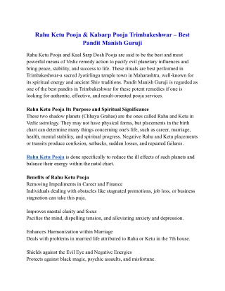 Rahu Ketu Pooja & Kalsarp Pooja Trimbakeshwar – Best Pandit Manish Guruji