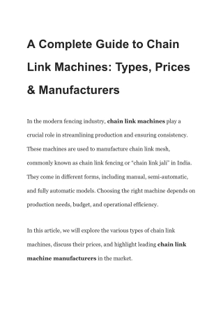 A Complete Guide to Chain Link Machines_ Types, Prices & Manufacturers