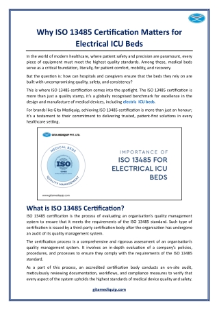 Why ISO 13485 Certification Matters for Electrical ICU Beds