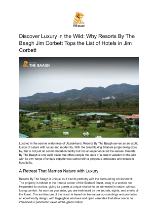 Why Resorts By The Baagh Jim Corbett Tops the List of Hotels in Jim Corbett